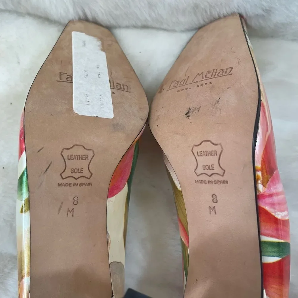 Paul Mèlian patent multi color marble prints slip on pumps square toe si…